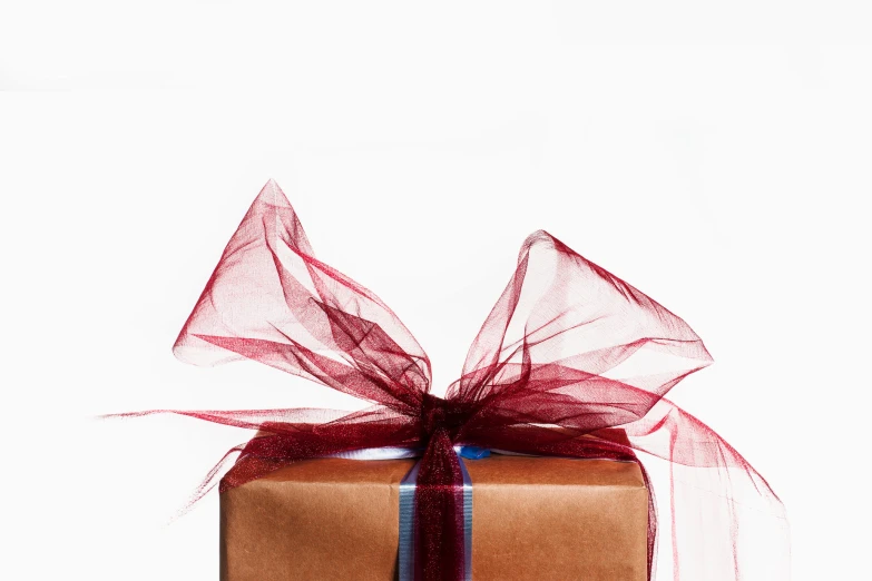 a wrapped present box with a red bow