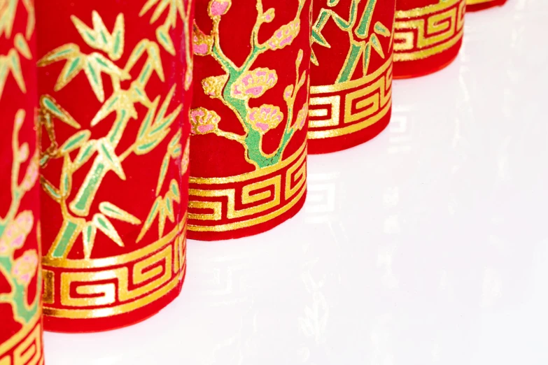 closeup of asian painted decorative vases