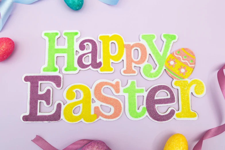 an easter message with colored egg decorations