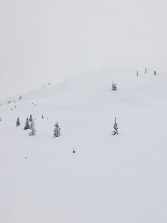 a snowy slope is covered in a thick layer of fog