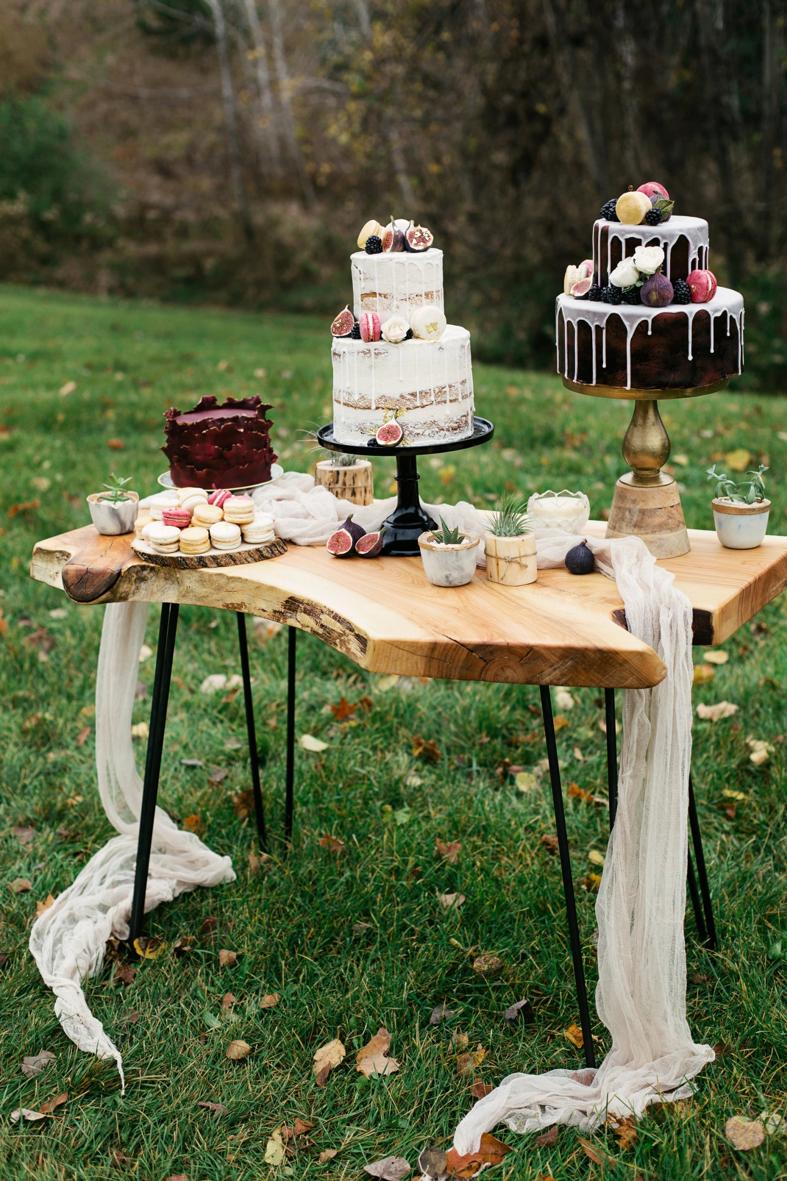 a table that has cakes on top of it