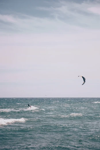 two people are kite surfing on a large body of water