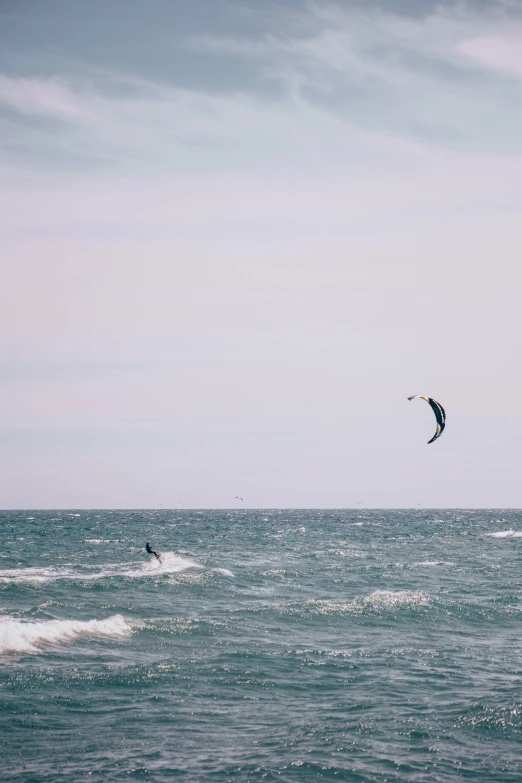two people are kite surfing on a large body of water