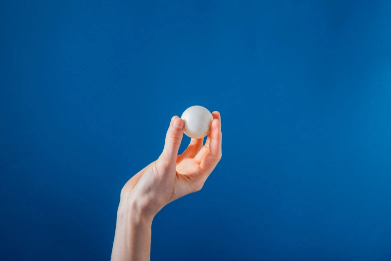 a person holding an egg in their right hand