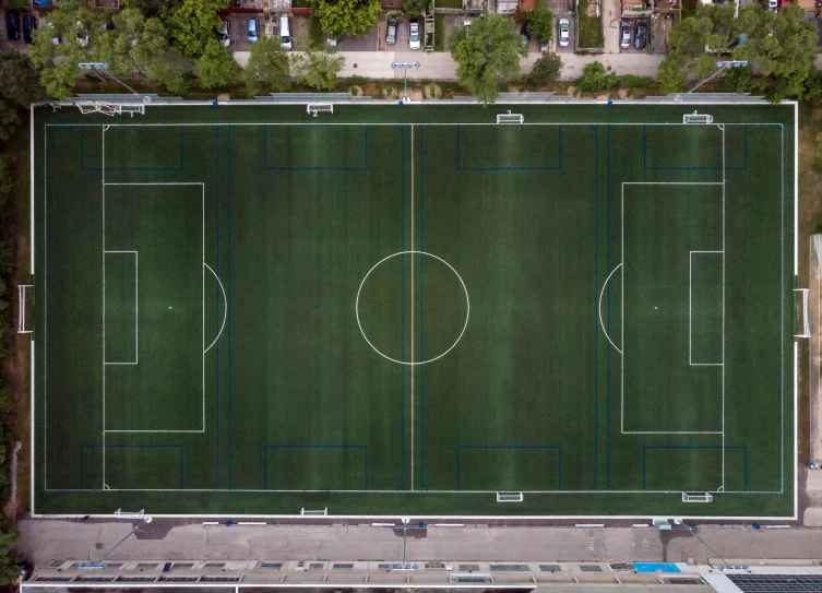 an aerial view of a football field and its markings