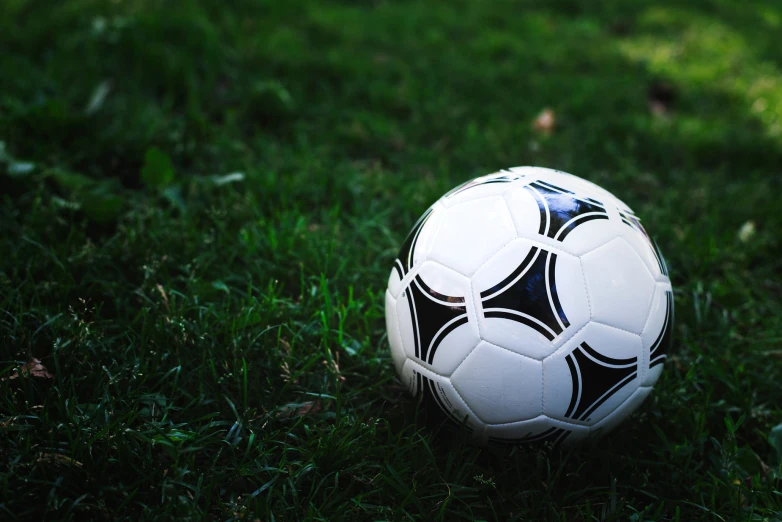 a soccer ball sitting on the grass in a field