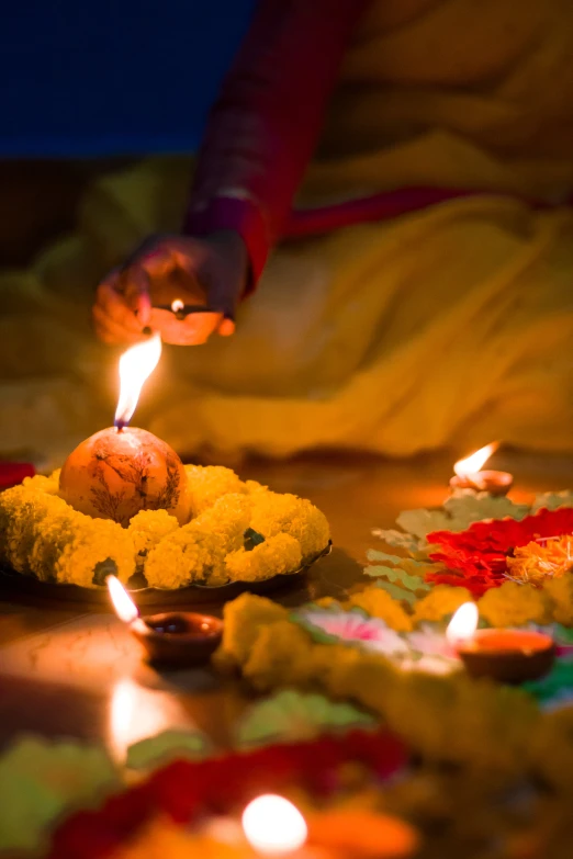 the candles are lit on the table for the indian new year's day celetion