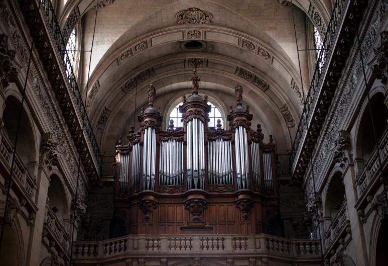 inside of an old cathedral with pipes