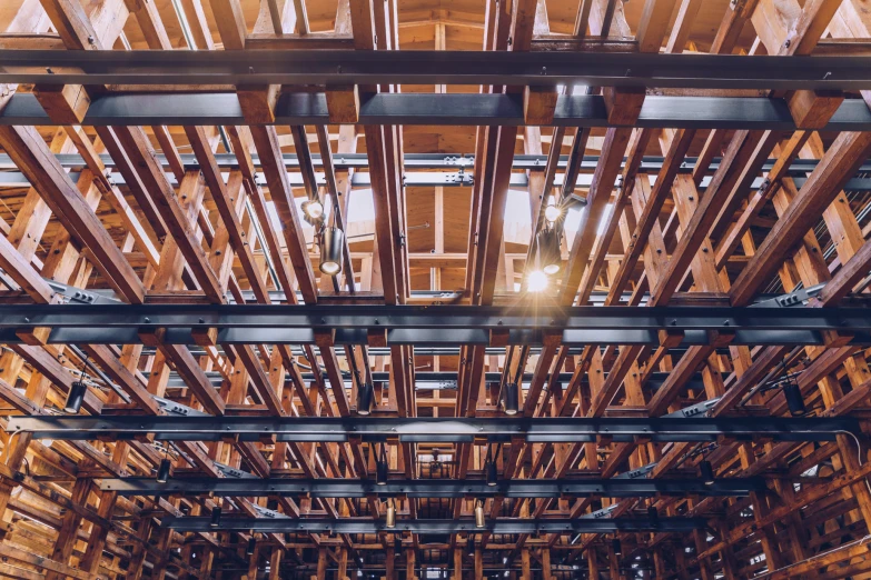 wooden roof with light bulbs in it with wooden floor