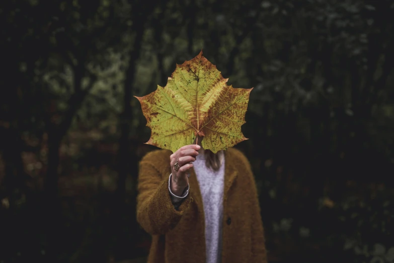 an older woman holds up a leaf to her face