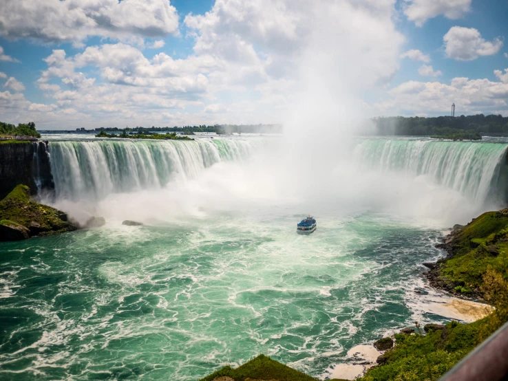 view of the horseshoe falls at niagara falls with the boat in the water