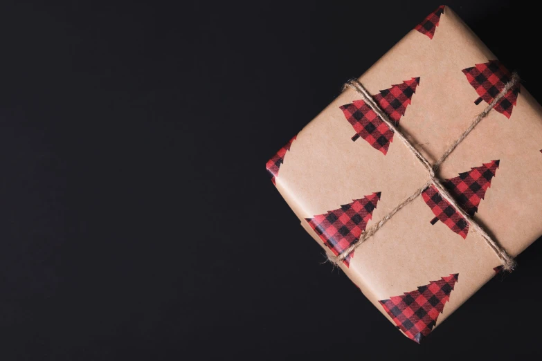 several wrapping sheets are tied up in brown paper with black checkered triangles