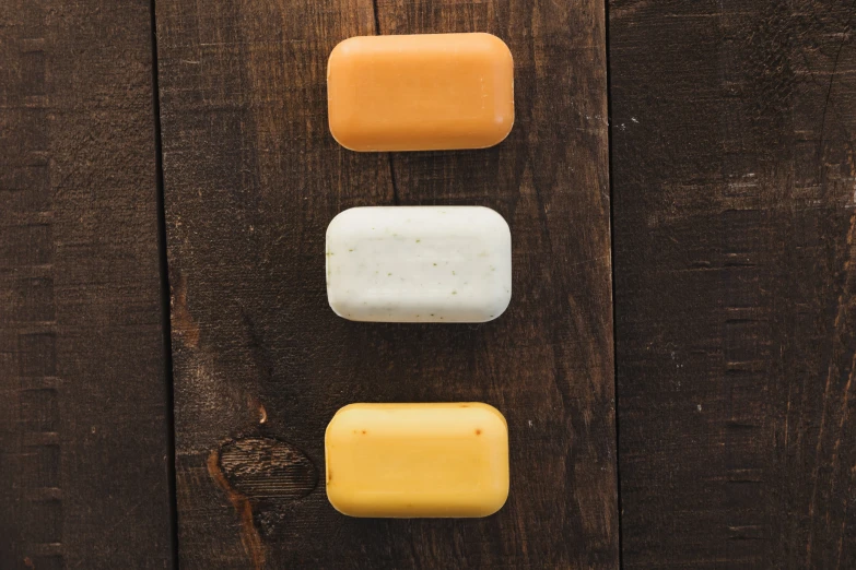 three soap bars laid out on top of each other