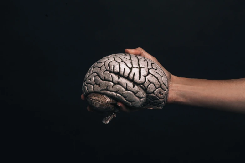 hand holding in model in dark room