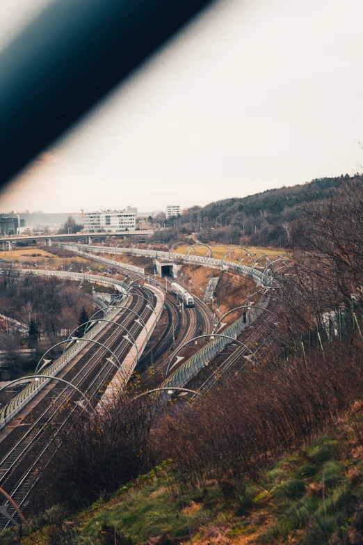 view over a railroad road with many tracks