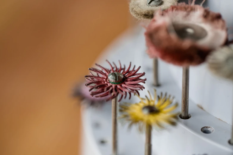 a close up of a bunch of fake flowers