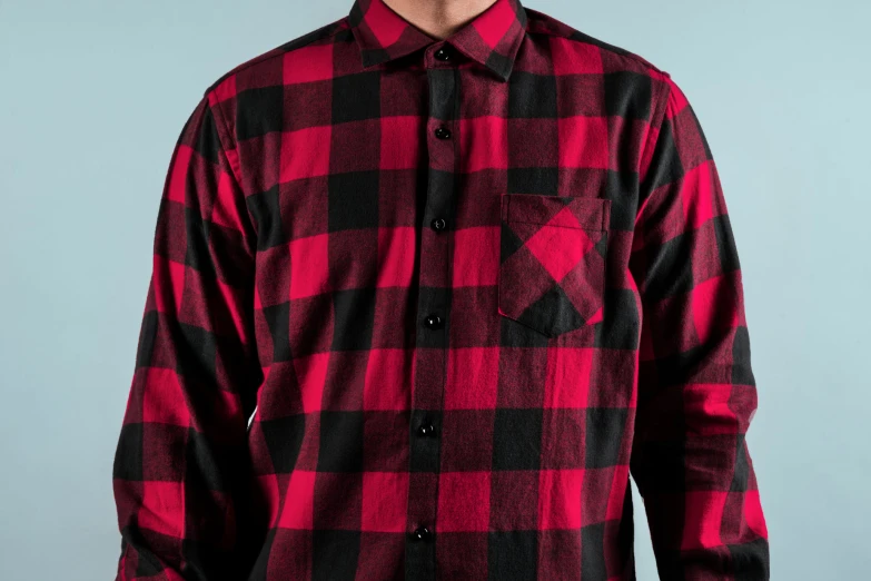 a man in red and black flannel shirt