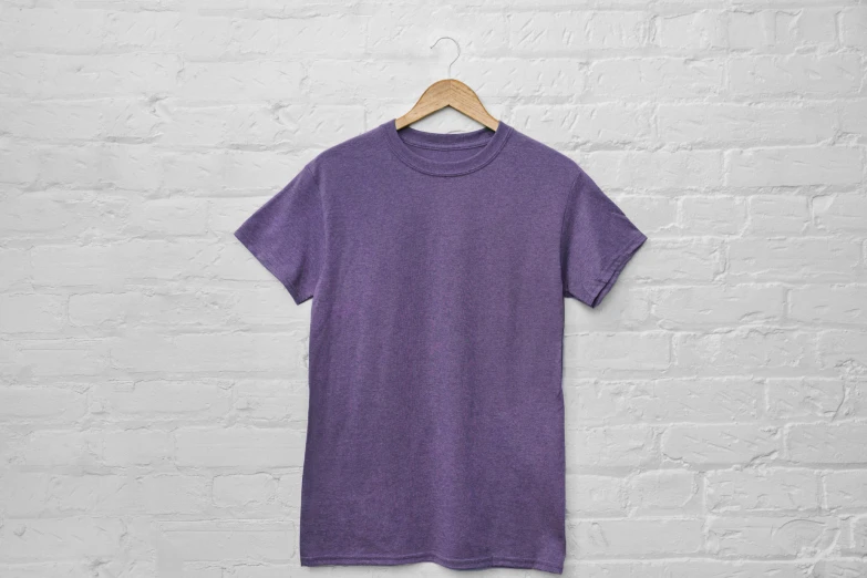 a t - shirt hanging on a white brick wall