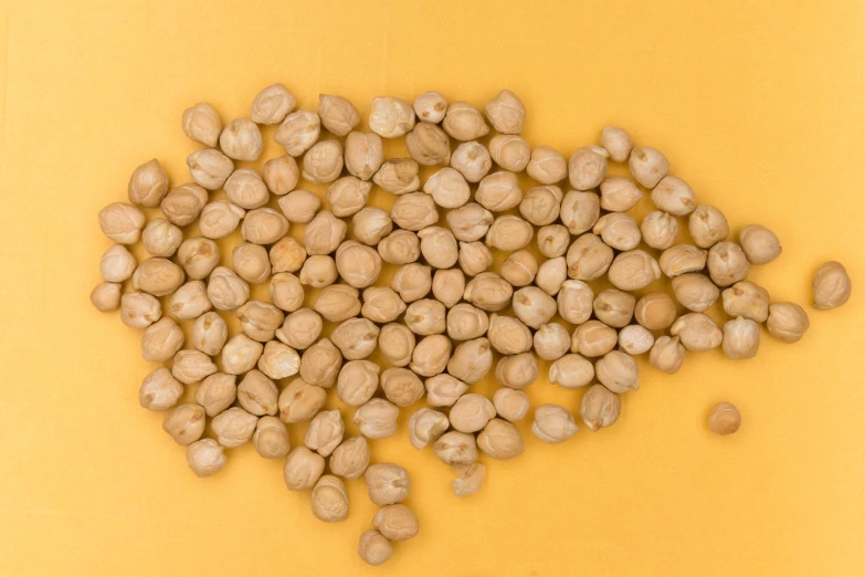 peanuts are laid out on a bright yellow background