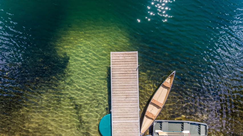 a boat sitting on a dock next to the water