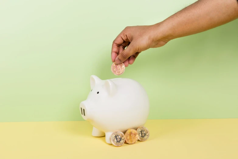 a person putting coins in a piggy bank