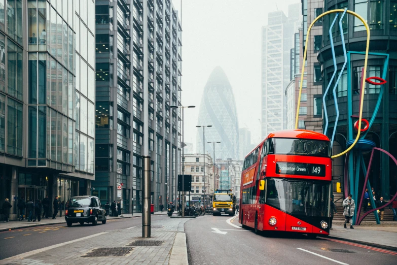 a double decker bus on a city street