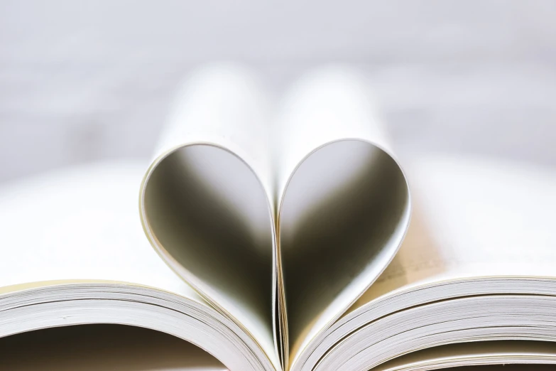 a book with a heart shaped book pages folded open