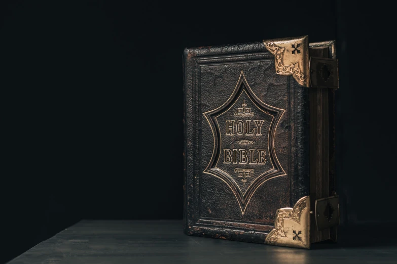 an antique book with gold foil on the cover