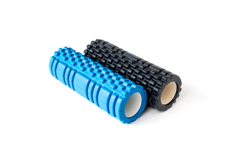 two blue and black foam grips on top of each other
