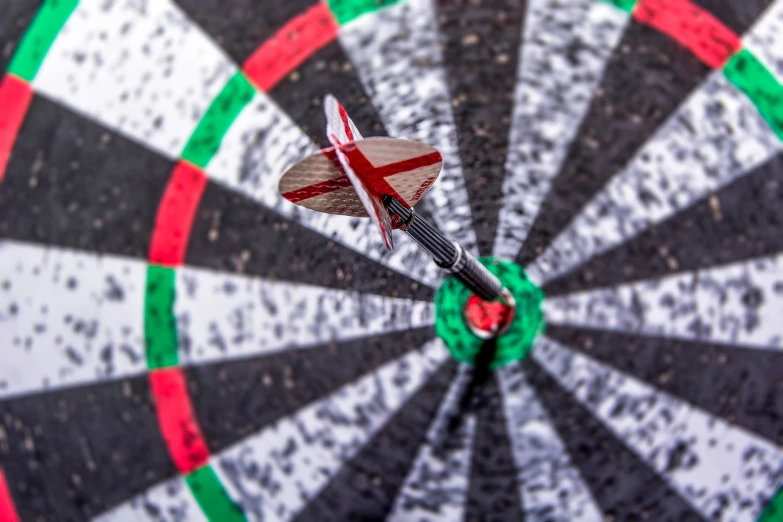 a closeup view of the target in the center of a dart