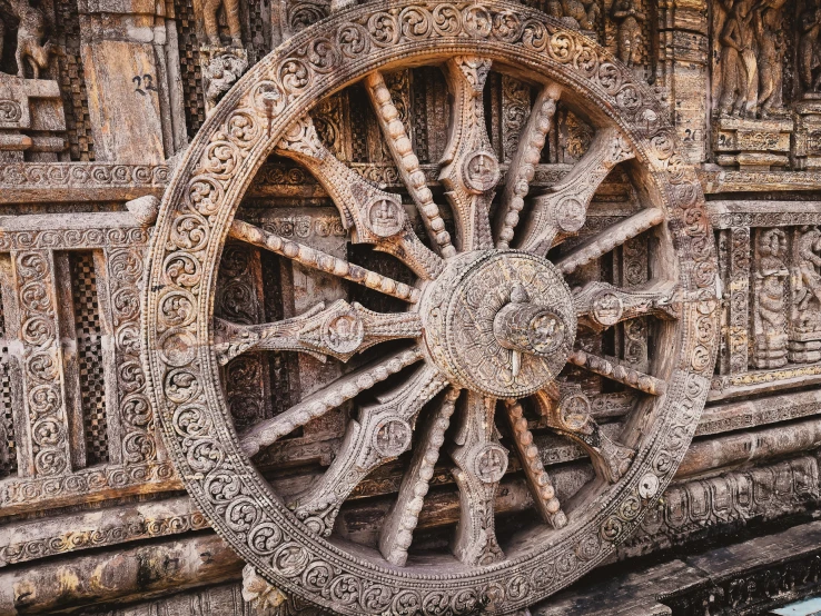 a close up s of a wheel on the building