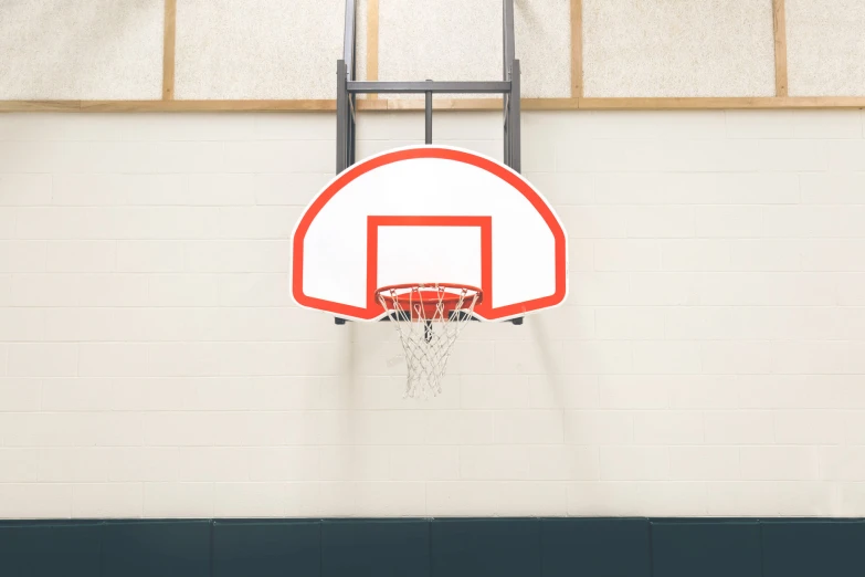 a basketball hoop with a net hanging off it in a gym