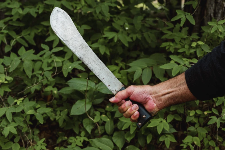 a man holding an open knife with the inside handle