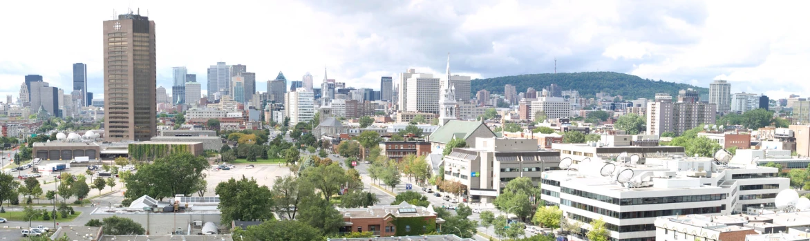 a view of a city with tall buildings