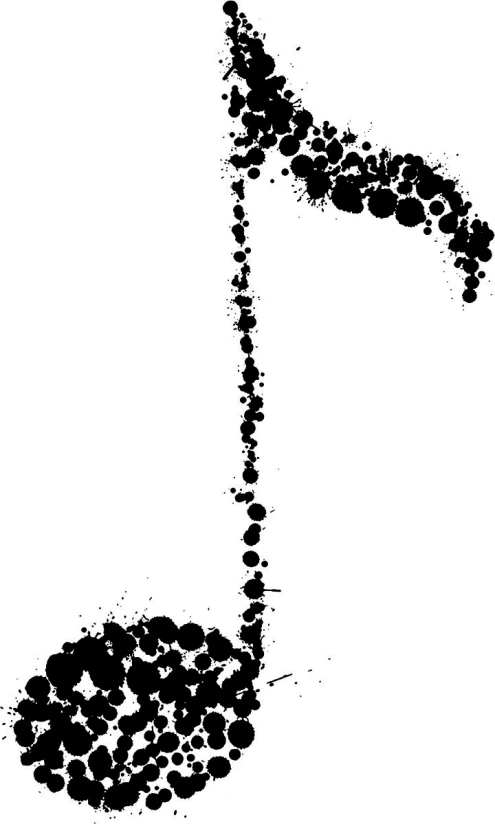 a black and white image of an upward musical note