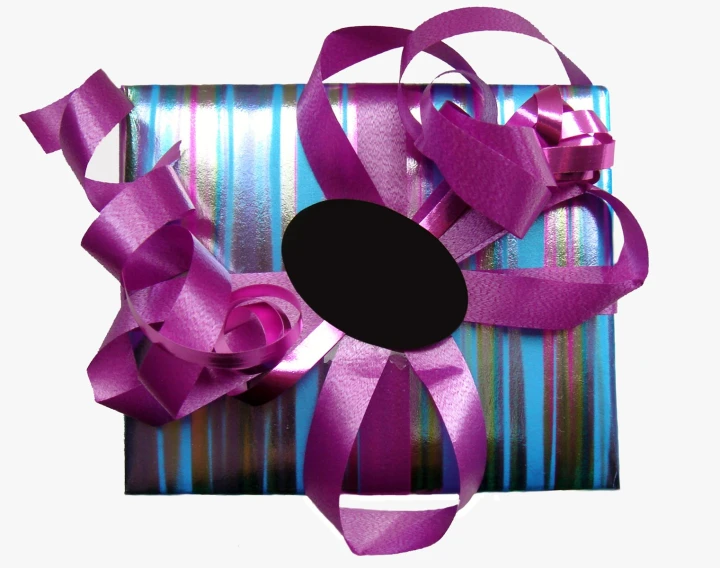 a present with a purple ribbon around it