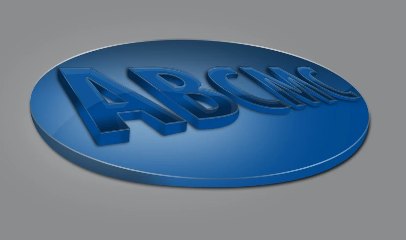 an aom logo in blue on gray