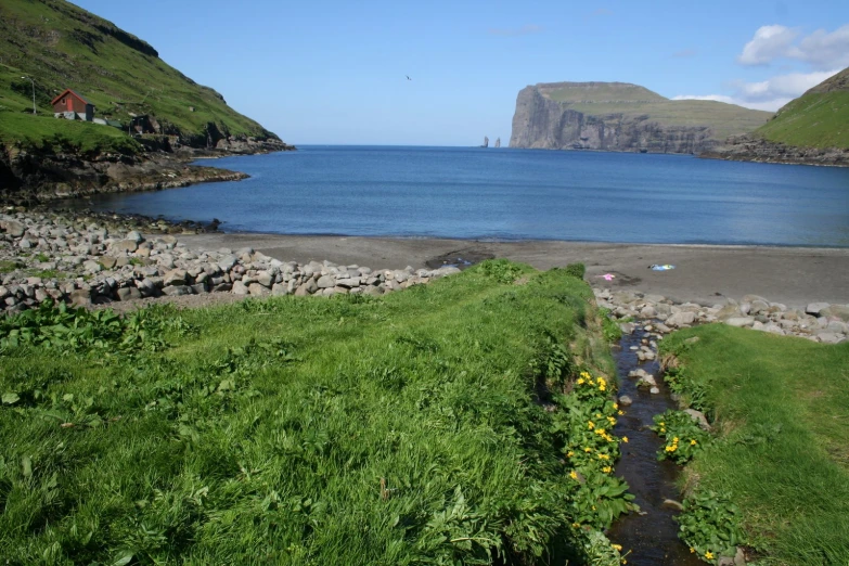 a body of water sitting between two mountains