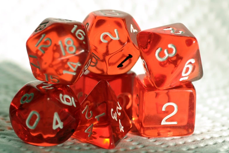 a close up s of the red dice with white numbers