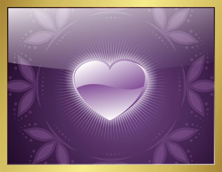 a purple heart with gold trim and a floral background