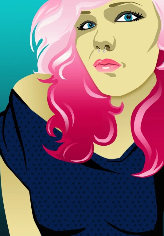 a pop art painting of a pink haired woman