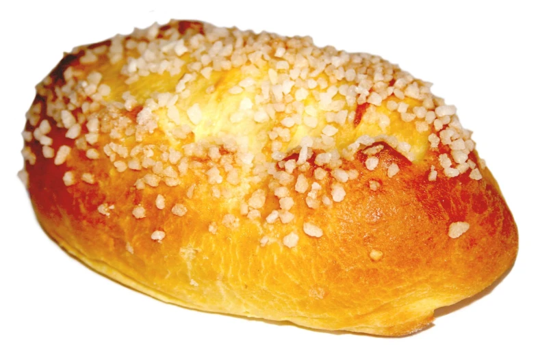 a close - up view of a bread with some mustard on top