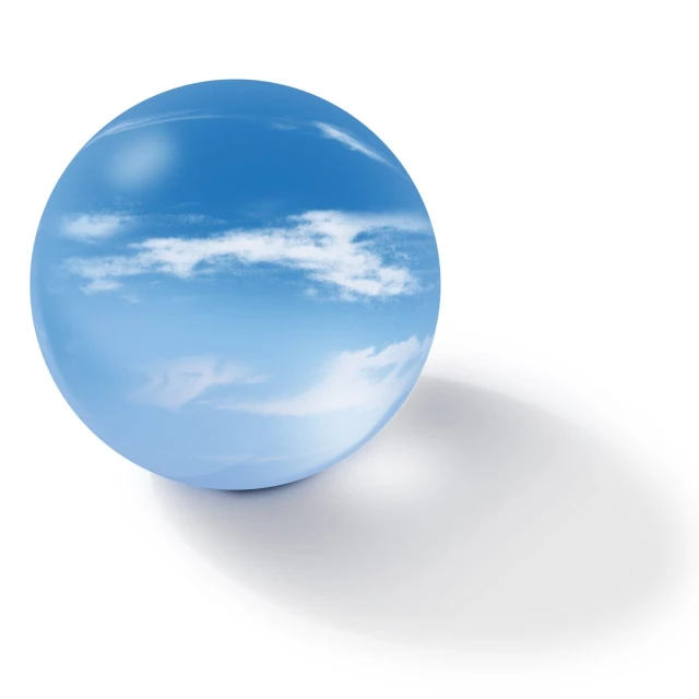 a po of a blue ball with clouds