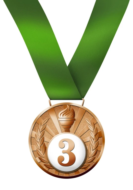 a medal that is hanging from a green ribbon