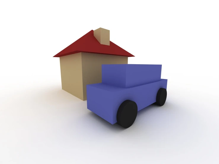 a model of a house next to a toy truck