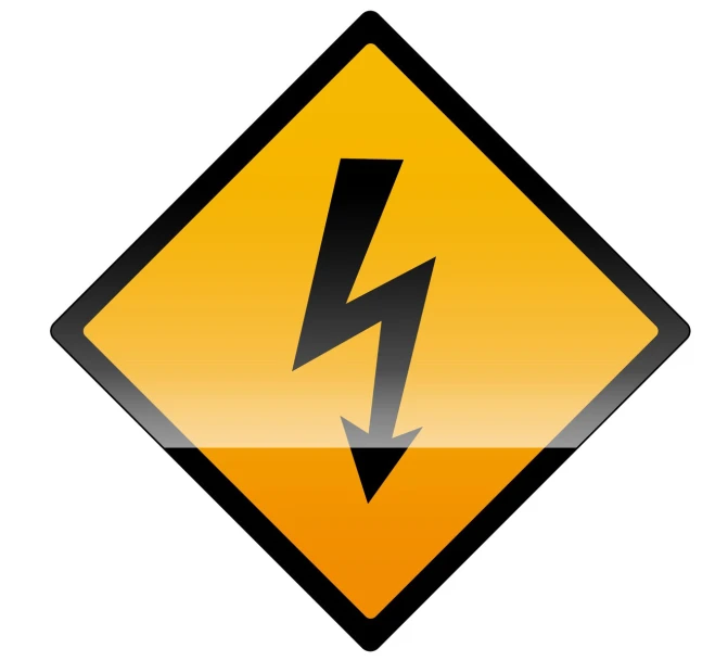 a yellow sign with a black lightning bolt