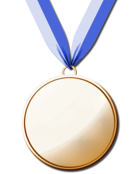 gold and blue ribbon around an award medal