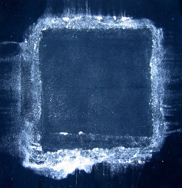 blue and white chalkboard drawing of an empty square