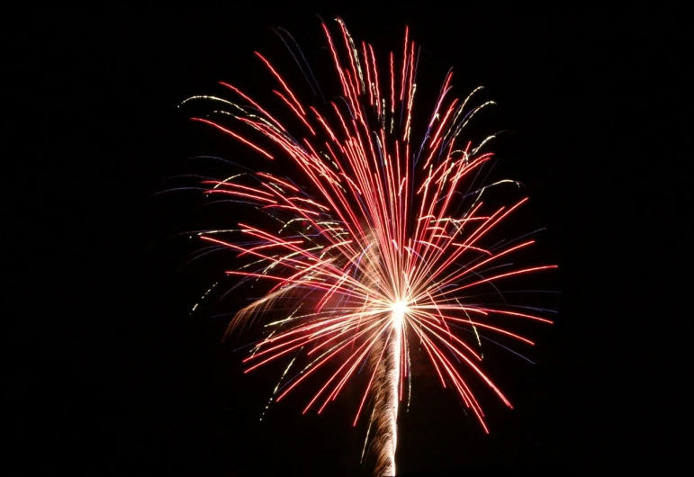 red, white and blue firework on the dark sky