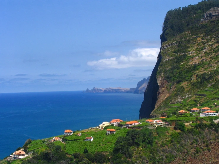 a scenic landscape view showing the sea and mountain